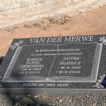 MERWE Barend Daniel Liebenberg, van der 1924-2004 &amp; Jacoba Beatrice 1926-2002