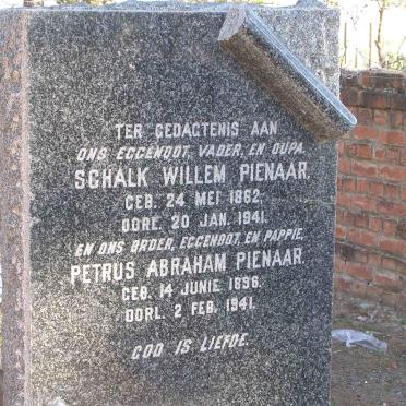 PIENAAR Schalk Willem 1862-1941 :: PIENAAR Petrus Abraham 1896-1941