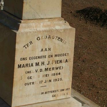 PIENAAR Maria M.H.J. nee V.D. MERWE 1864-1925