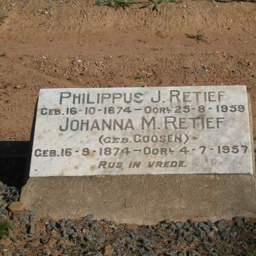 RETIEF Philippus J. 1874-1959 &amp; Johanna M. GOOSEN 1874-1957