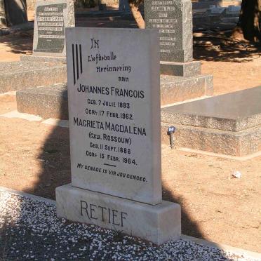 RETIEF Johannes Francois 1883-1962 &amp; Magrieta Magdalena ROSSOUW 1886-1964