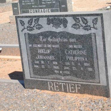 RETIEF Roelof Johannes 1891-1968 &amp; Catherine Philippina 1894-1981