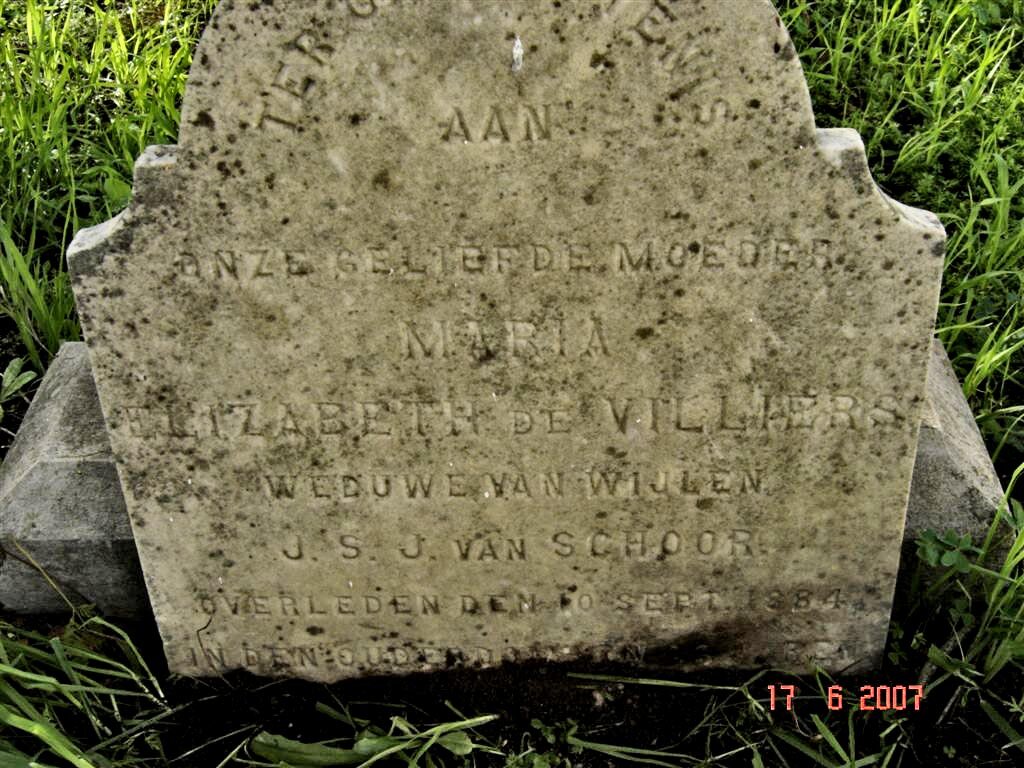 VILLIERS Maria Elizabeth DE d.1884