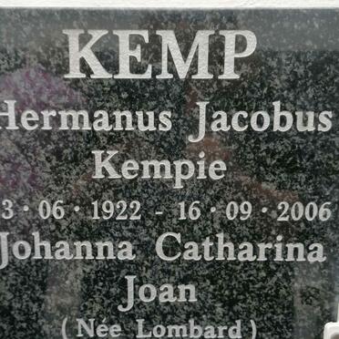 KEMP Hermanus Jacobus 1922-2006 &amp; Johanna Catharina LOMBARD 1934-2010