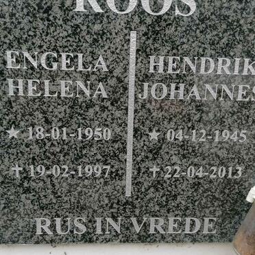 ROOS Hendrik Johannes 1945-2013 &amp; Engela Helena 1950-1997