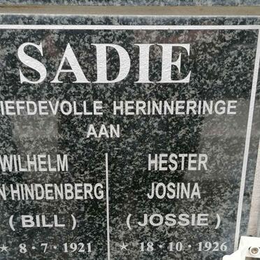 SADIE Wilhelm ? Hindenberg 1921-1996 &amp; Hester Josina 1926-2010