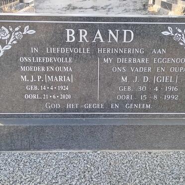 BRAND M.J.D. 1916-1992 &amp; M.J.P. 1924-2020