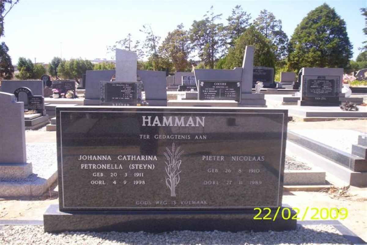 HAMMAN Pieter Nicolaas 1910-1989 &amp; Johanna Catharina Petronella STEYN 1911-1998