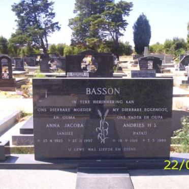 BASSON Andries H.S. 1919-1989 &amp; Anna Jacoba 1923-1997