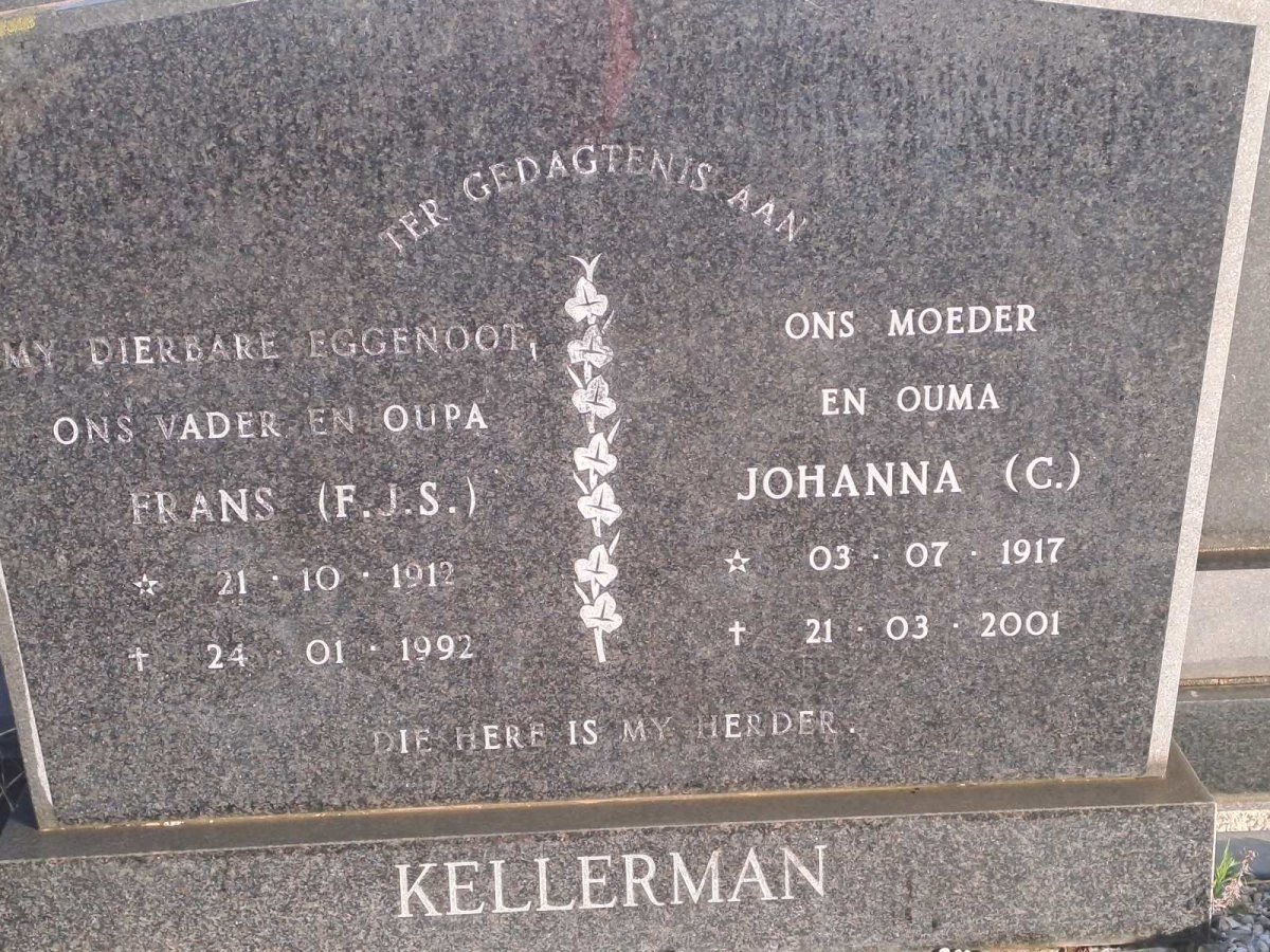 KELLERMAN F.J.S. 1912-1992 &amp; Johanna C. 1917-2001