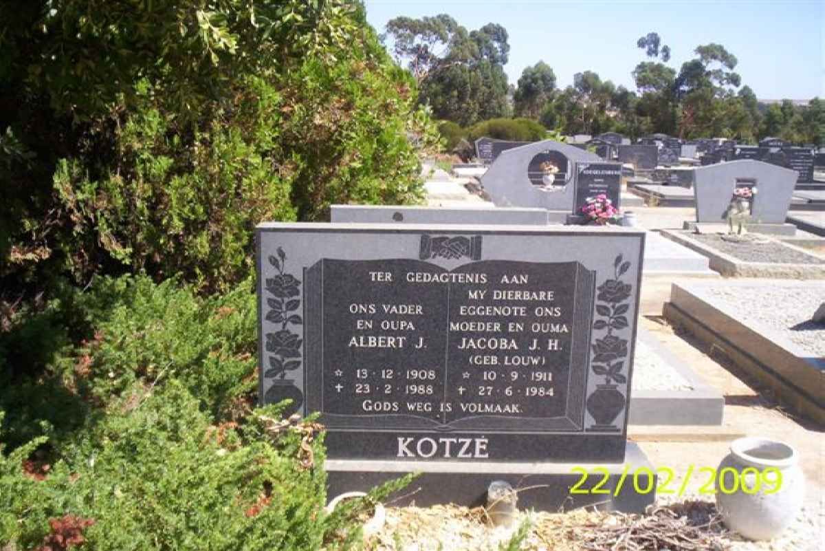 KOTZE Albert J. 1908-1988 &amp; Jacoba J.H. LOUW 1911-1984