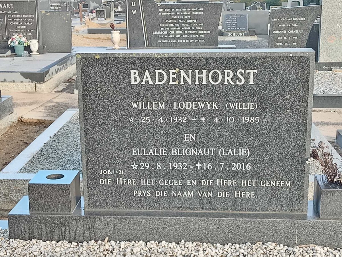 BADENHORST Willem Lodewyk 1932-1985 &amp; Eulalie Blignaut 1932-2016