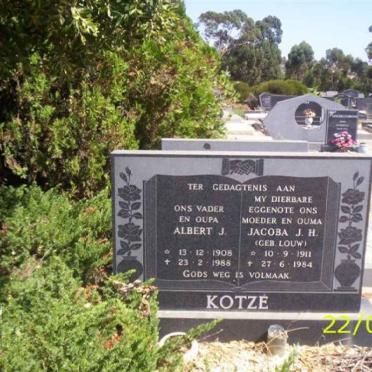 KOTZE Albert J. 1908-1988 &amp; Jacoba J.H. LOUW 1911-1984