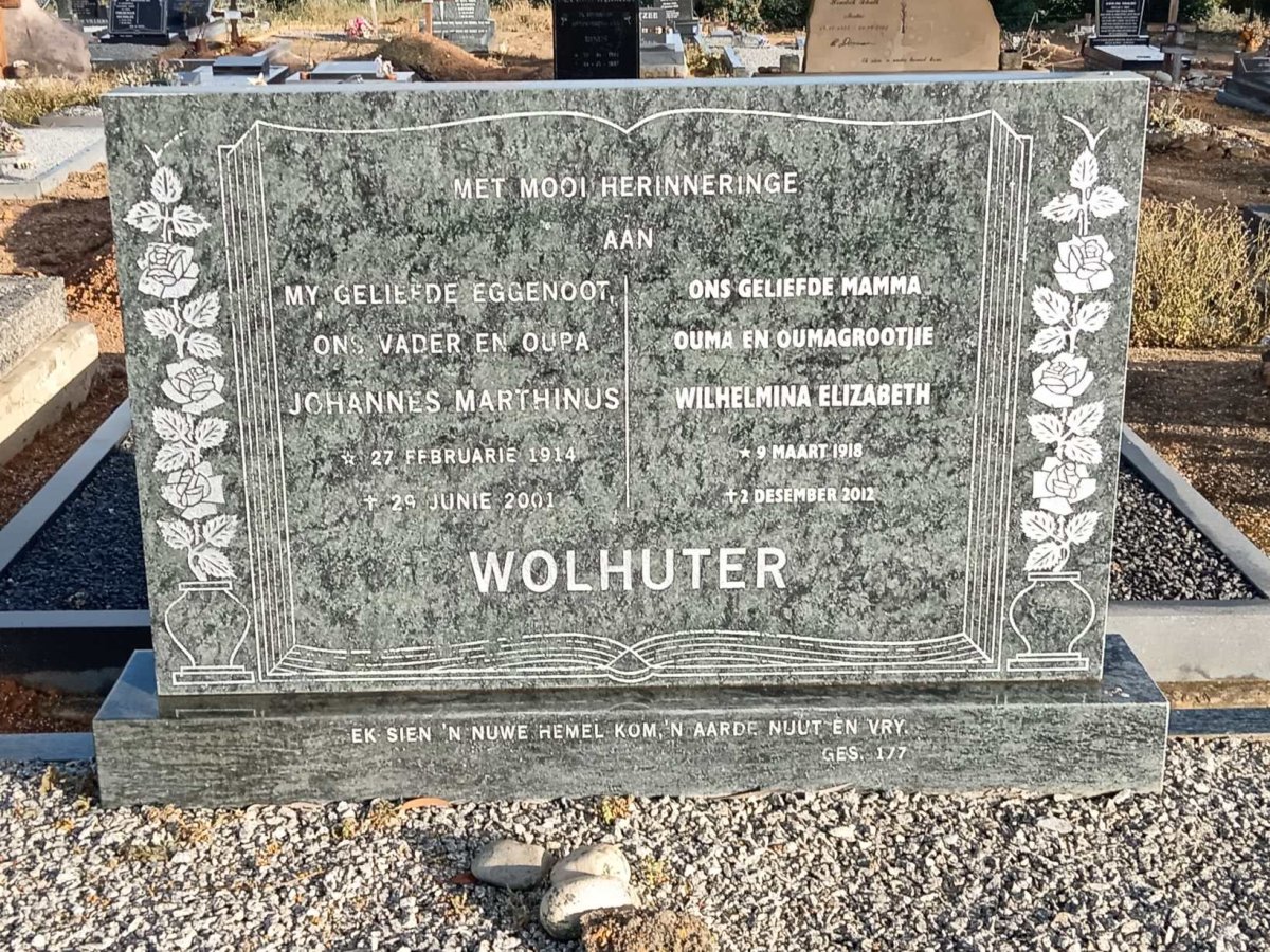 WOLHUTER Johannes Marthinus 1914-2001 &amp; Wilhelmina Elizabeth 1918-2012