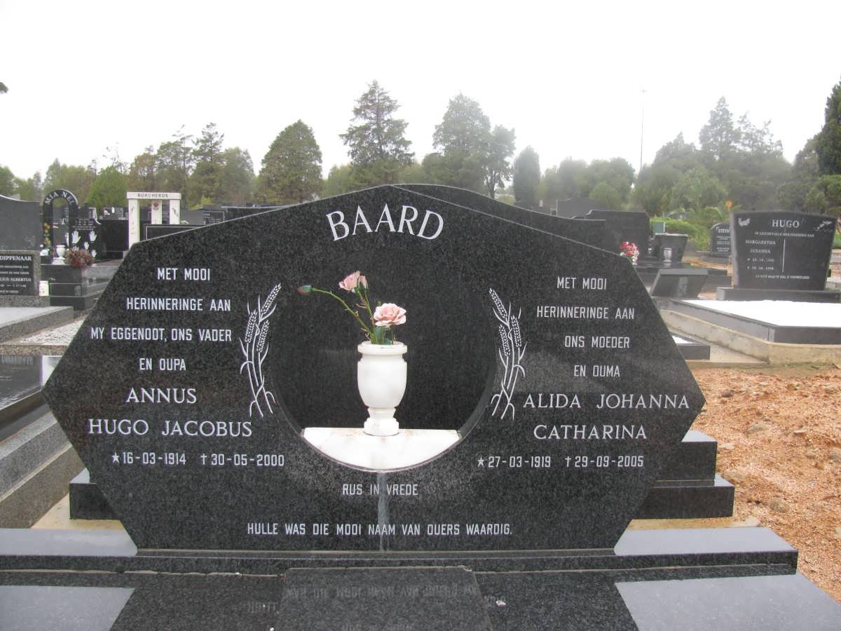 BAARD Annus Hugo Jacobus 1914-2000 &amp; Alida Johanna Catharina 1919-2005