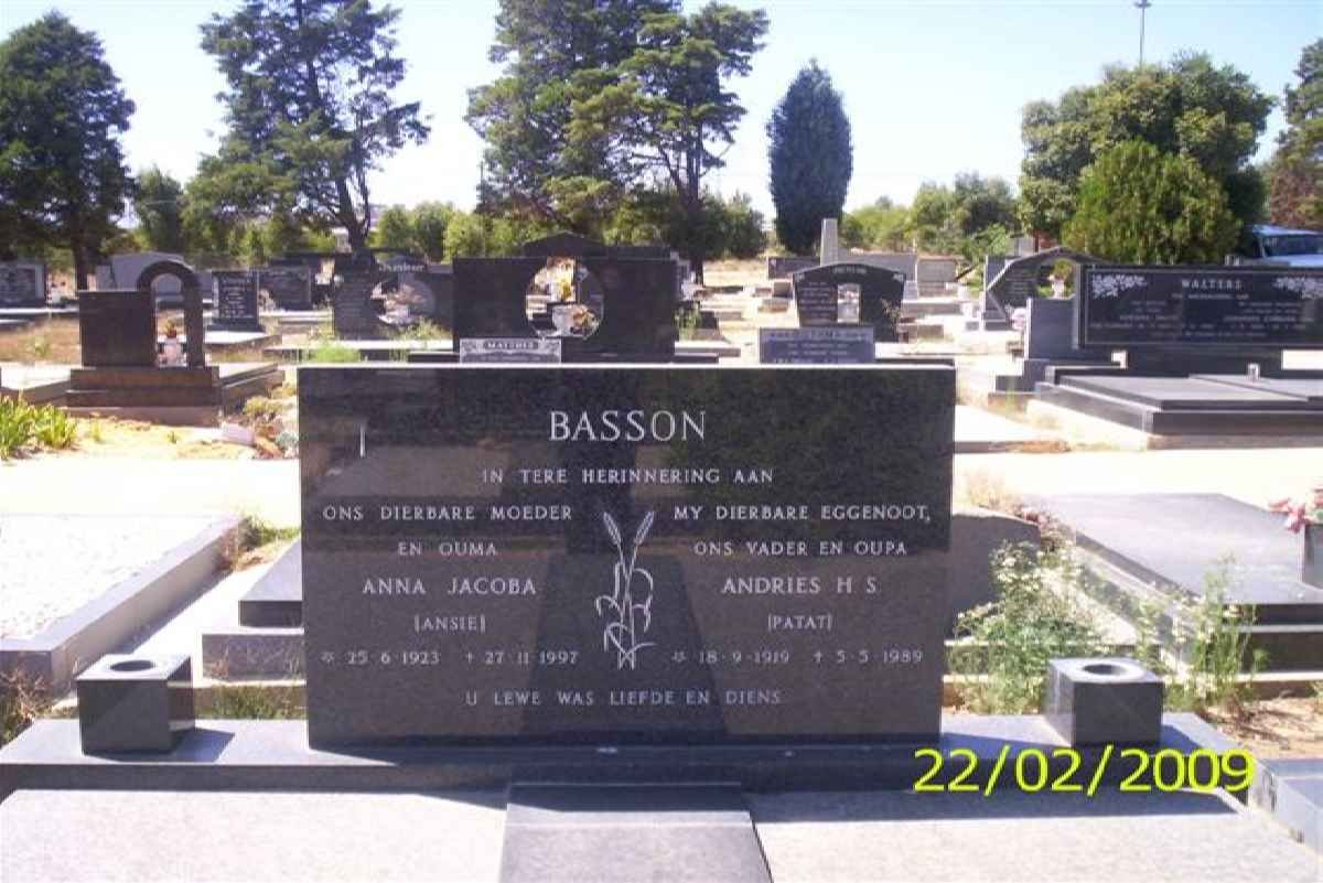 BASSON Andries H.S. 1919-1989 &amp; Anna Jacoba 1923-1997