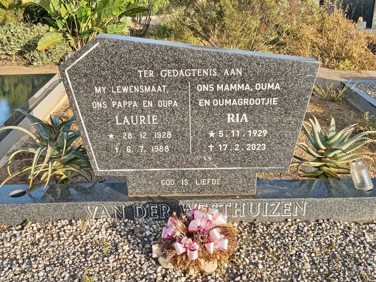 WESTHUIZEN Laurie, van der 1928-1988 &amp; Ria 1929-2023