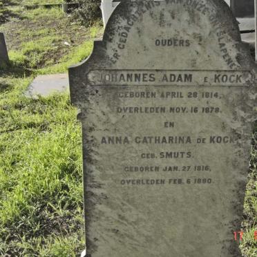 KOCK Johannes Adam DE 1814-1878 &amp; Anna Catharina SMUTS 1816-1880