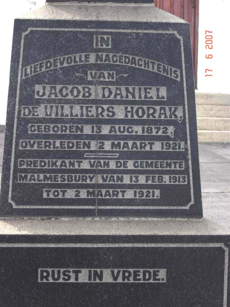 HORAK Jacob Daniel de Villiers 1872-1921