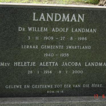 LANDMAN Willem Adolf 1909-1986 &amp; Heletjie Aletta Jacoba 1914-2000