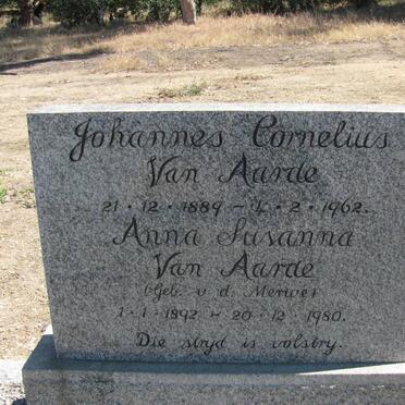 AARDE Johannes Cornelius, van 1889-1962 &amp; Anna Susanna V.D. MERWE 1892-1980