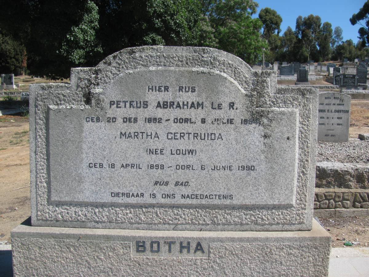 BOTHA Petrus Abraham le R. 1882-1954 &amp; Martha Gertruida LOUW 1898-1980