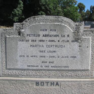 BOTHA Petrus Abraham le R. 1882-1954 &amp; Martha Gertruida LOUW 1898-1980