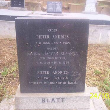 BLATT Pieter Andries 1888-1965 &amp; Davina Jacoba Susanna ENGELBRECHT 1899-1985 :: BLATT Pieter Andries 1921-1945