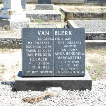 BLERK Jan Hendrik Hofmeyr, van 1901-1988 &amp; Anna Hendrika Margaretha 1908-1955