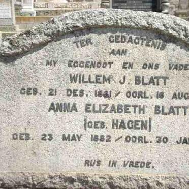 BLATT Willem J. 1881-1950 &amp; Anna Elizabeth HAGEN 1882-1968