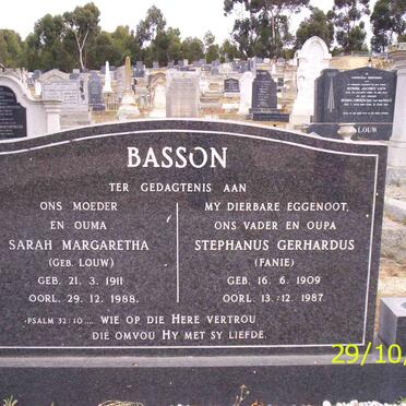 BASSON Stephanus Gerhardus 1909-1987 &amp; Sarah Margaretha LOUW 1911-1988