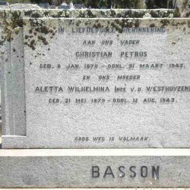 BASSON Christiaan Petrus 1878-1943 &amp; Aletta Wilhelmina VAN DER WESTHUIZEN 1879-1943