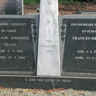 BASSON Nicolaas Johannes 1932-1980 &amp; Frances Meyer 1937-2013