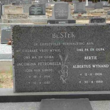 BESTER Albertus Wynand 1906-1989 &amp; Jacomina Petronella VAN AARDE 1914-1987