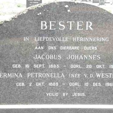 BESTER Jacobus Johannes 1883-1968 &amp; Hermina Petronella V.D. WESTHUIZEN 1889-1969