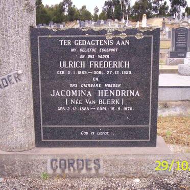 CORDES Ulrich Frederich 1889-1950 &amp; Jacomina Hendrina VAN BLERK 1888-1970