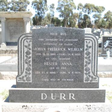 DURR Johan Frederick Wilhelm 1881-1955 &amp; Hester Anna DU TOIT 1888-1979