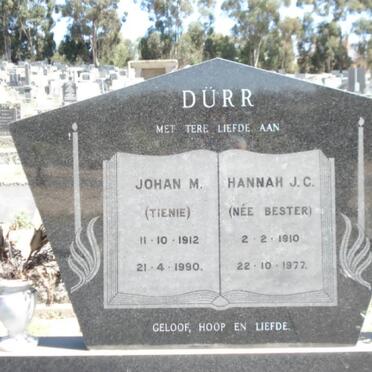 DURR Johan M.1912-1990 &amp; Hannah J.C. BESTER 1910-1977