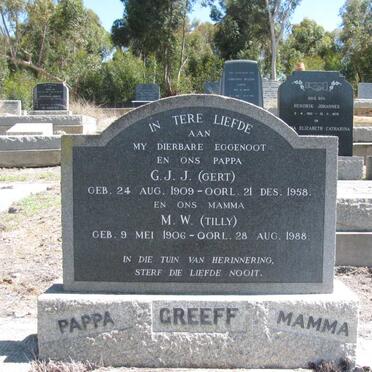 GREEFF G.J.J. 1909-1958 &amp; M.W. 1906-1988