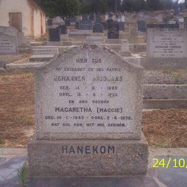 HANEKOM Johannes Nicolaas 1883-1957 &amp; Margaretha 1883-1976