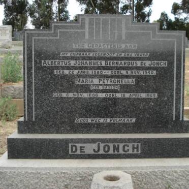 JONGH Albertus Johannes Bernhardus, de 1880-1940 &amp; Maria Petronella BASSON 1886-1965