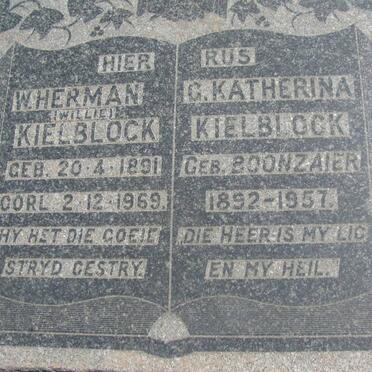 KIELBLOCK W. Herman 1891-1969 &amp; G. Katherina BOONZAIER 1892-1957