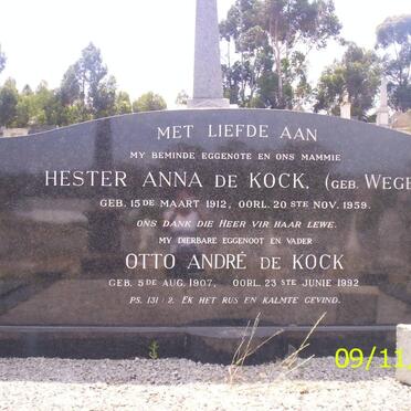 KOCK Otto Andre, de 1907-1992 &amp; Hester Anna WEGE 1912-1959