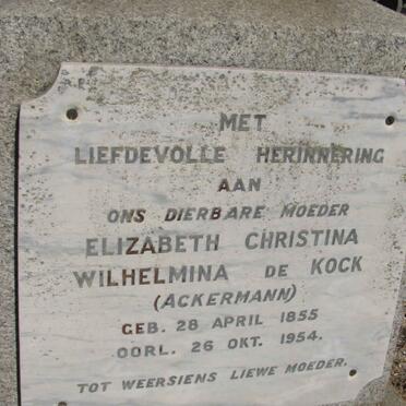 KOCK Elizabeth Christina Wilhelmina, de nee ACKERMANN 1855-1954