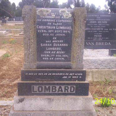 LOMBARD Christiaan -1924 &amp; Sarah Susanna DE BEER -1931