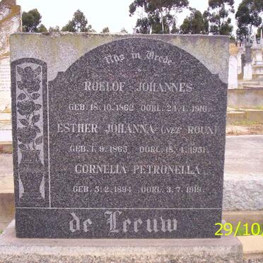 LEEUW Roelof Johannes, de 1862-1916 &amp; Esther Johanna ROUX 1865-1951 :: DE LEEUW Cornelia Petronella 1894-1919