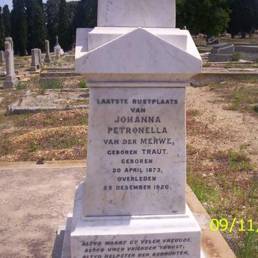 MERWE Johanna Petronella, van der nee TRAUT 1873-1920