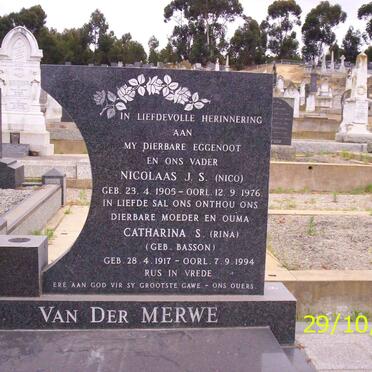 MERWE Nicolaas J.S., van der 1905-1976 &amp; Catharina S. BASSON 1917-1994