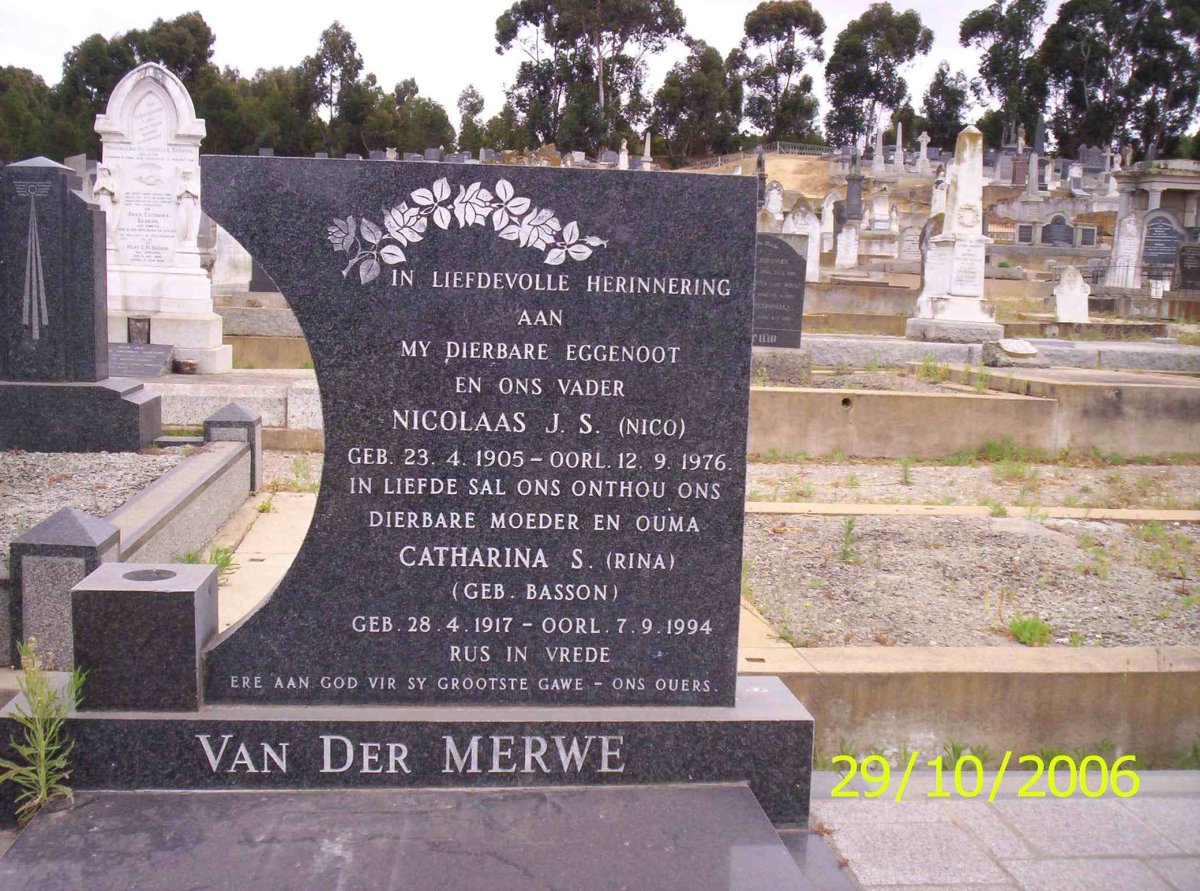 MERWE Nicolaas J.S., van der 1905-1976 &amp; Catharina S. BASSON 1917-1994