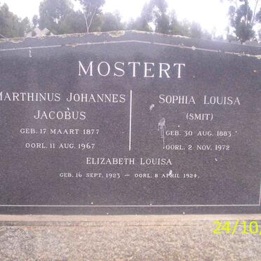 MOSTERT Marthinus Johannes Jacobus 1877-1967 &amp; Sophia Louisa SMIT 1883-1972 :: MOSTERT Elizabeth Louisa 1923-1924